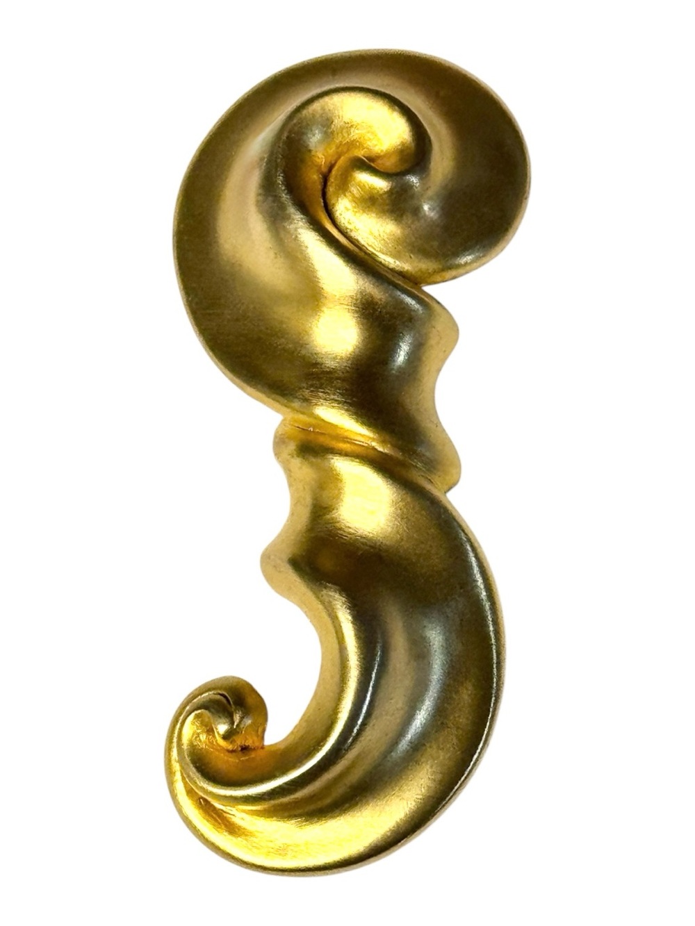 80’s Vintage Oversized Matte Gold Plated Chunky Swirl S Brooch Pin